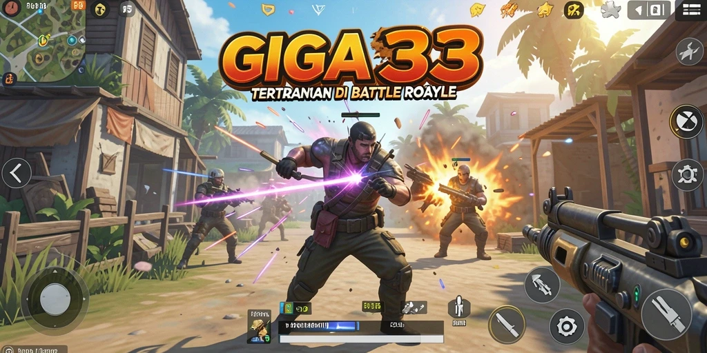 Screenshot GIGA33 menunjukkan aksi pertarungan seru di arena Battle Royale.