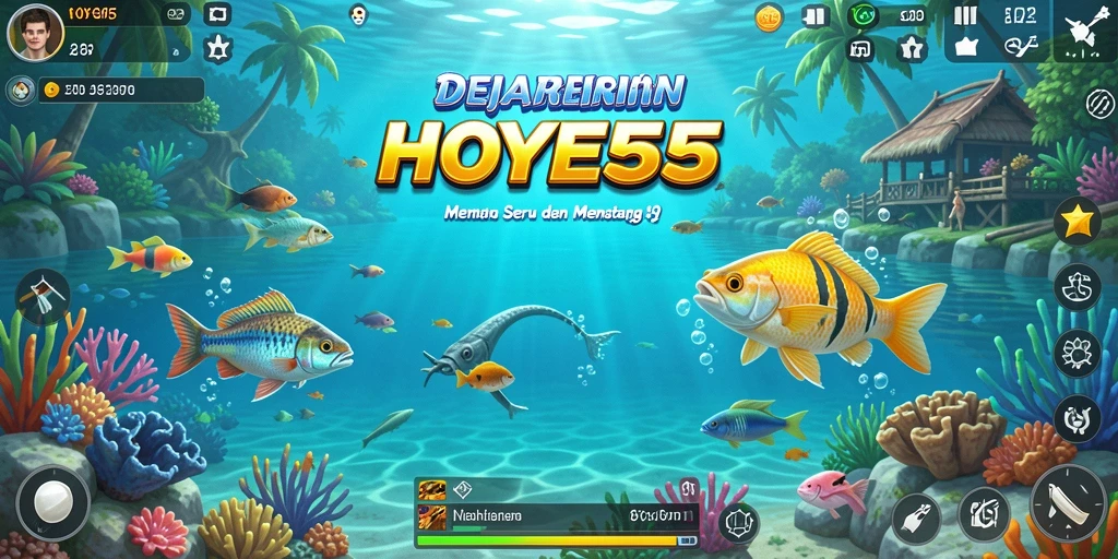 Tampilan gameplay HOYE55 dengan aksi menangkap ikan yang seru.