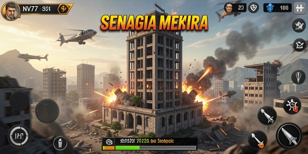 Screenshot gameplay NV77 menunjukkan aksi seru Tower Defense.