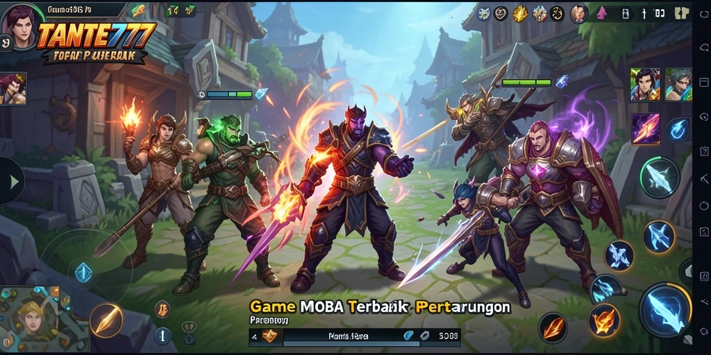Gameplay seru TANTE777 dengan karakter epik dalam pertempuran.