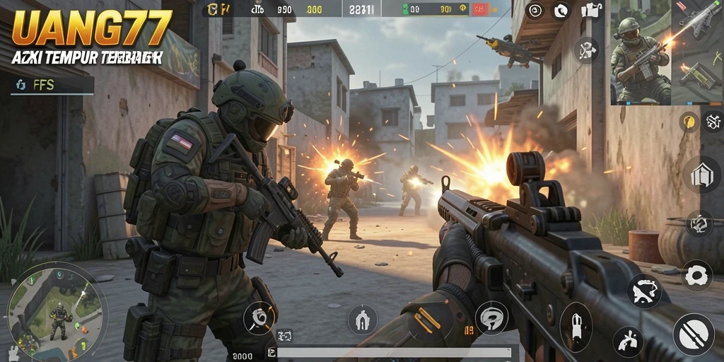 Tampilan gameplay UANG77 yang mendebarkan dengan aksi tembak-menembak intens.