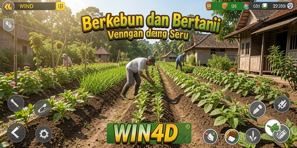 Gameplay seru WIN4D dengan berbagai tanaman dan ladang yang indah.